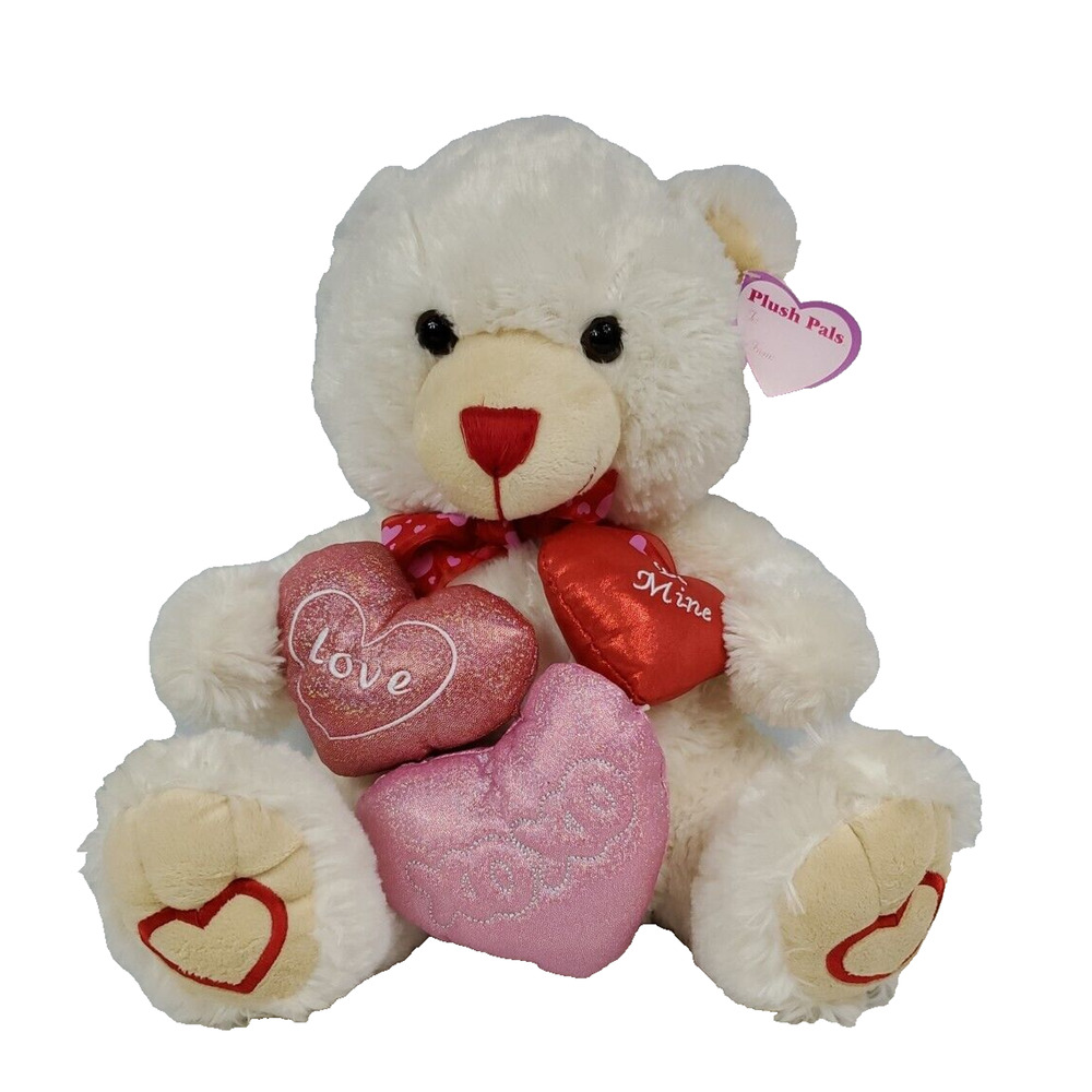 Atico Plush Pals Message Teddy Bear 14 Inch Plush Stuffed Animal Cream Pink Red
